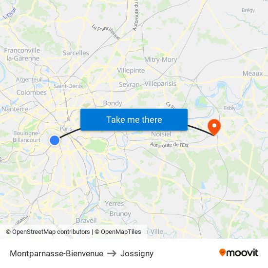 Montparnasse-Bienvenue to Jossigny map