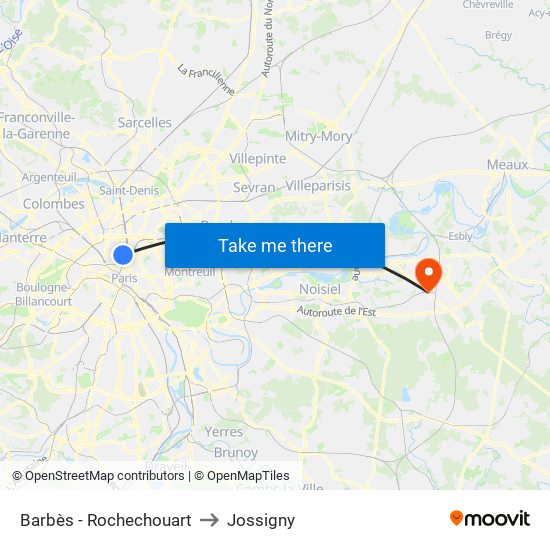 Barbès - Rochechouart to Jossigny map