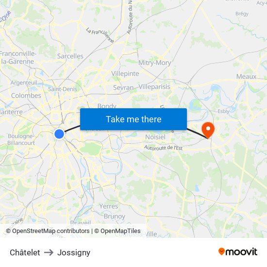 Châtelet to Jossigny map