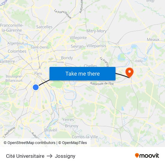 Cité Universitaire to Jossigny map