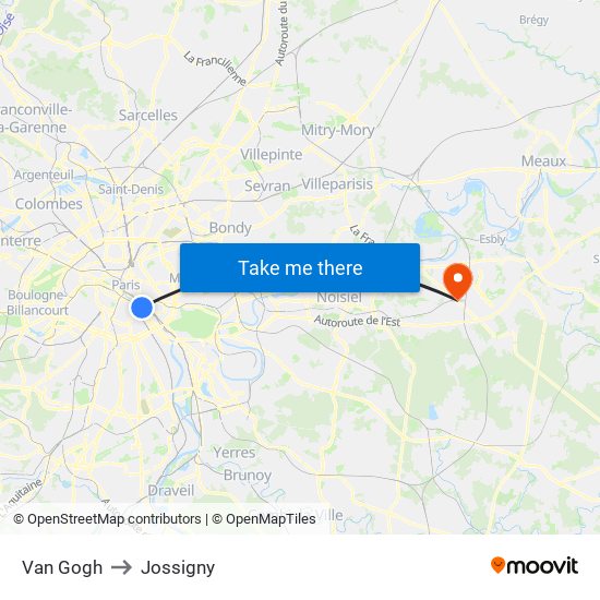 Van Gogh to Jossigny map