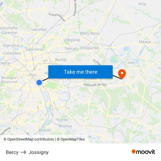 Bercy to Jossigny map