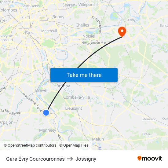 Gare Évry Courcouronnes to Jossigny map