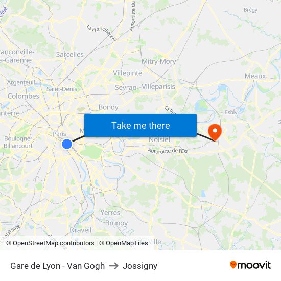 Gare de Lyon - Van Gogh to Jossigny map
