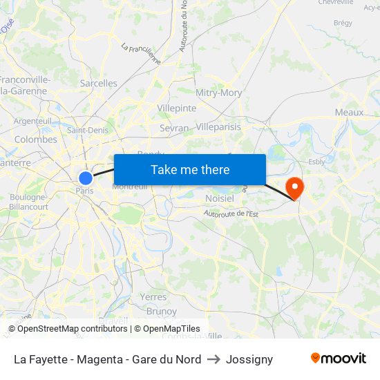 La Fayette - Magenta - Gare du Nord to Jossigny map