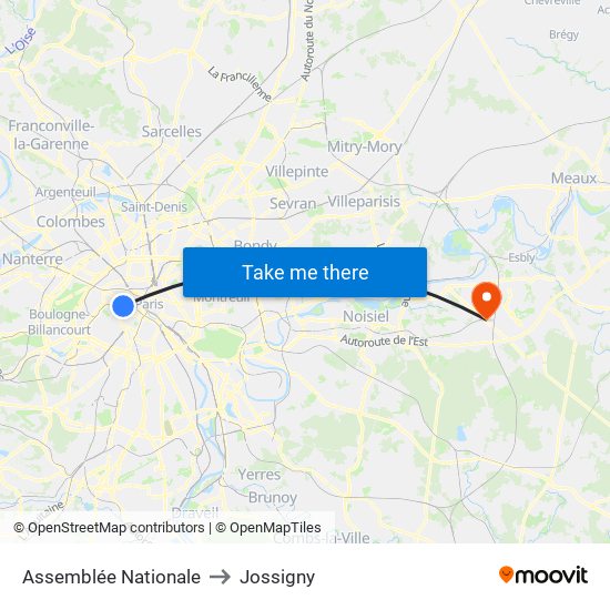 Assemblée Nationale to Jossigny map