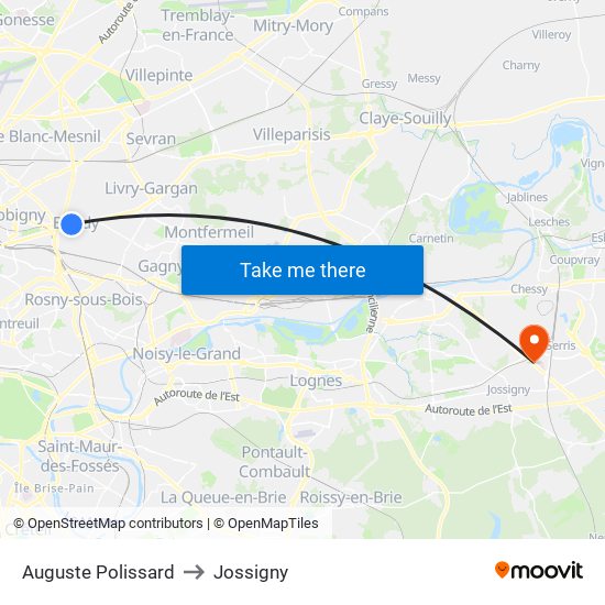 Auguste Polissard to Jossigny map