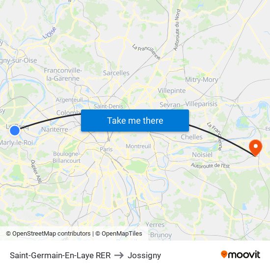 Saint-Germain-En-Laye RER to Jossigny map