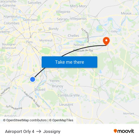 Aéroport Orly 4 to Jossigny map