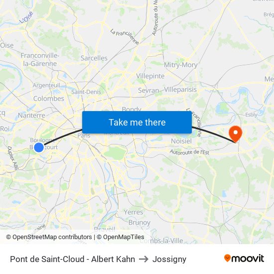 Pont de Saint-Cloud - Albert Kahn to Jossigny map