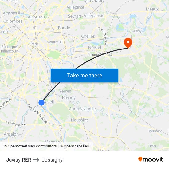 Juvisy RER to Jossigny map