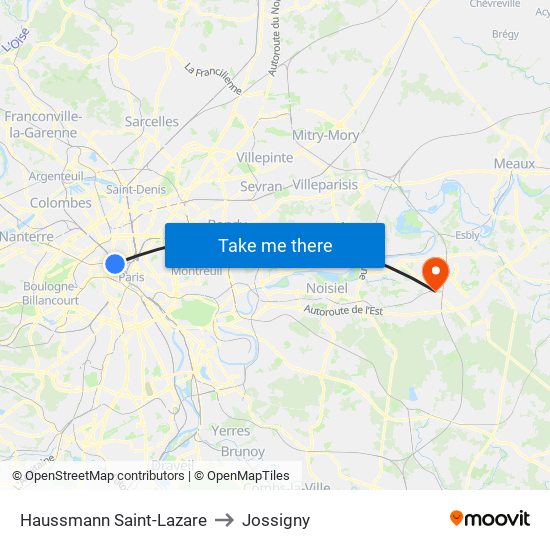 Haussmann Saint-Lazare to Jossigny map