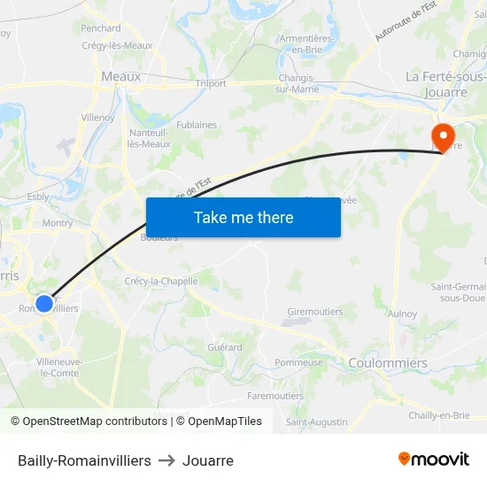 Bailly-Romainvilliers to Jouarre map
