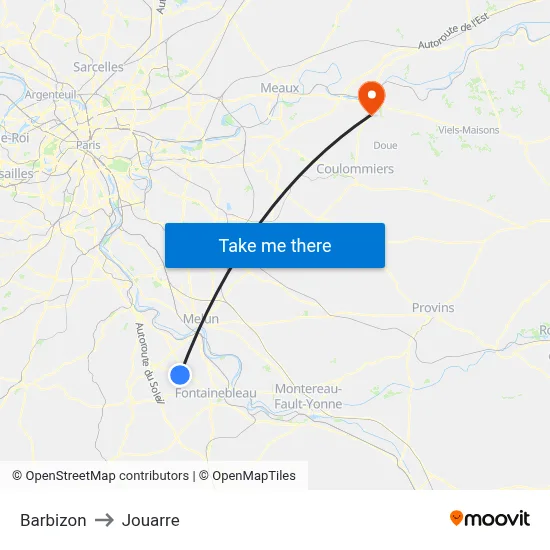 Barbizon to Jouarre map