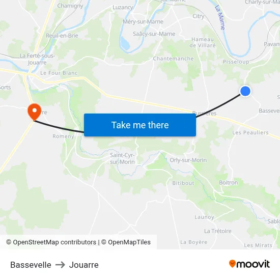 Bassevelle to Jouarre map