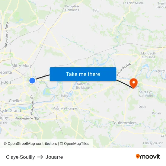 Claye-Souilly to Jouarre map