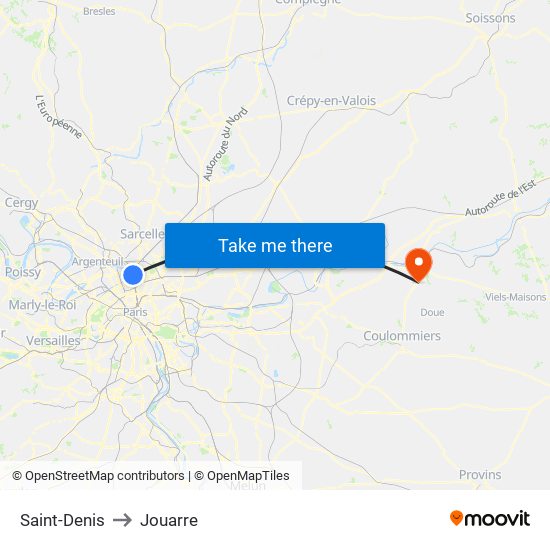 Saint-Denis to Jouarre map