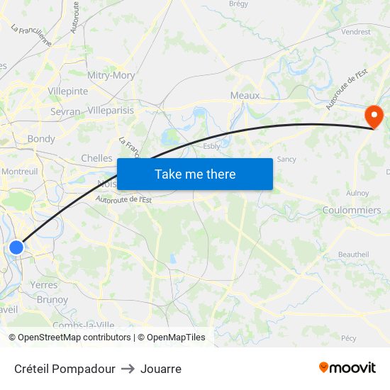 Créteil Pompadour to Jouarre map