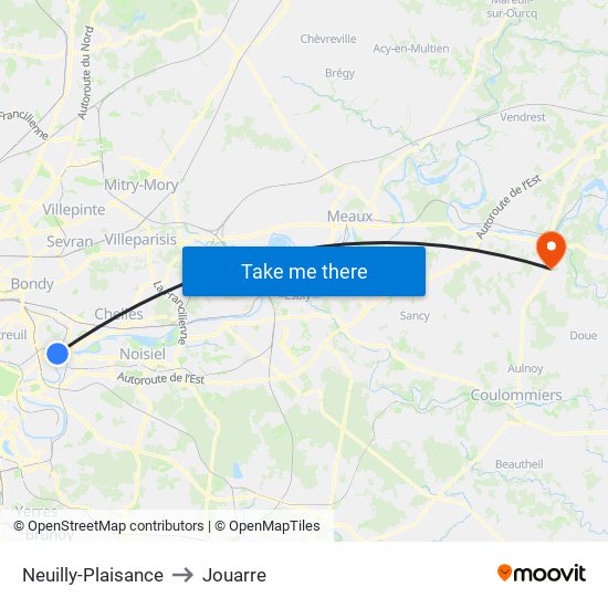 Neuilly-Plaisance to Jouarre map