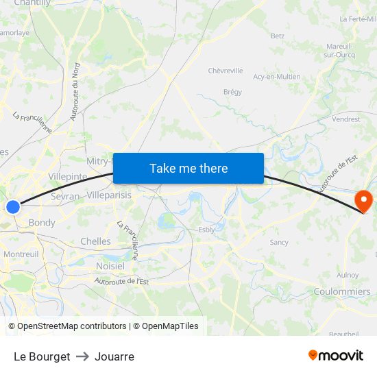 Le Bourget to Jouarre map