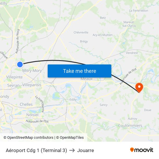 Aéroport Cdg 1 (Terminal 3) to Jouarre map