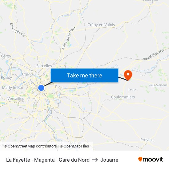La Fayette - Magenta - Gare du Nord to Jouarre map