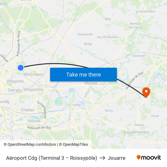 Aéroport Cdg (Terminal 3 – Roissypôle) to Jouarre map