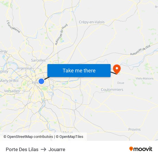 Porte Des Lilas to Jouarre map