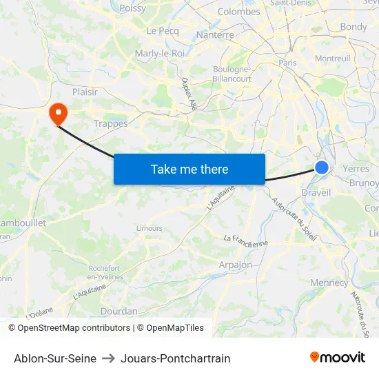 Ablon-Sur-Seine to Jouars-Pontchartrain map