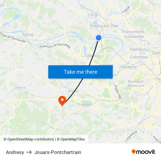 Andresy to Jouars-Pontchartrain map
