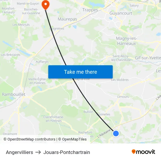 Angervilliers to Jouars-Pontchartrain map