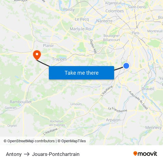 Antony to Jouars-Pontchartrain map