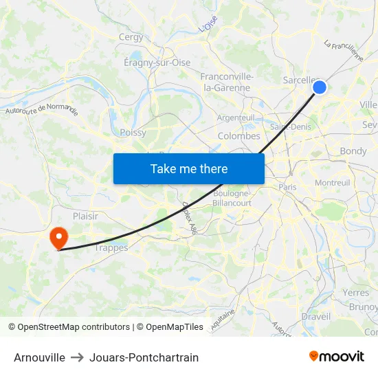 Arnouville to Jouars-Pontchartrain map
