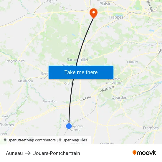 Auneau to Jouars-Pontchartrain map