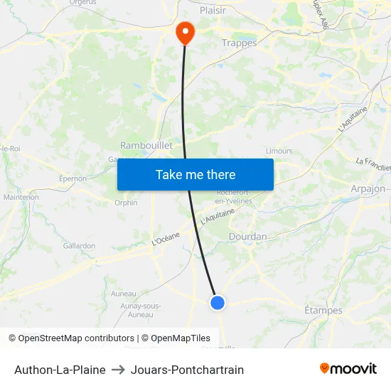 Authon-La-Plaine to Jouars-Pontchartrain map