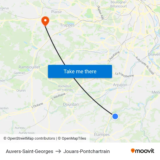 Auvers-Saint-Georges to Jouars-Pontchartrain map