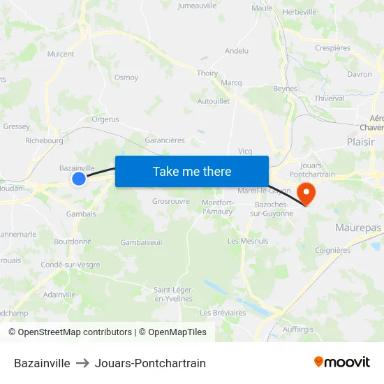 Bazainville to Jouars-Pontchartrain map