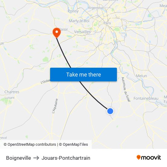 Boigneville to Jouars-Pontchartrain map