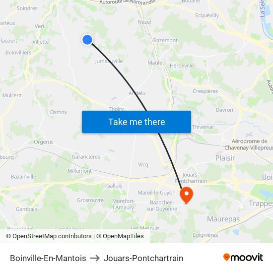 Boinville-En-Mantois to Jouars-Pontchartrain map