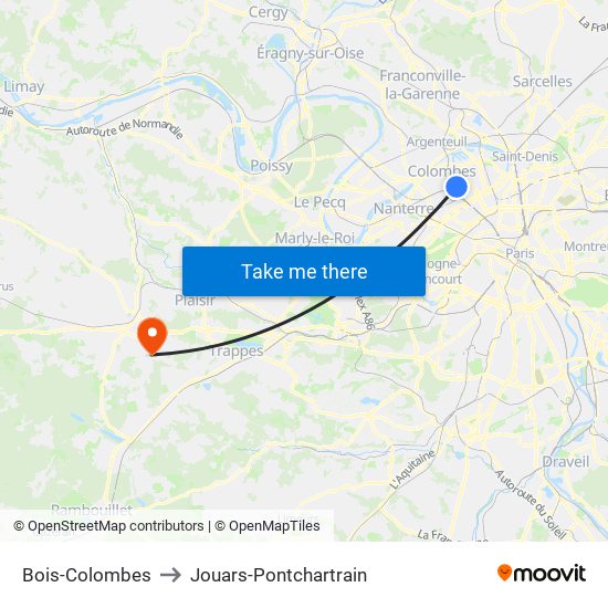 Bois-Colombes to Jouars-Pontchartrain map