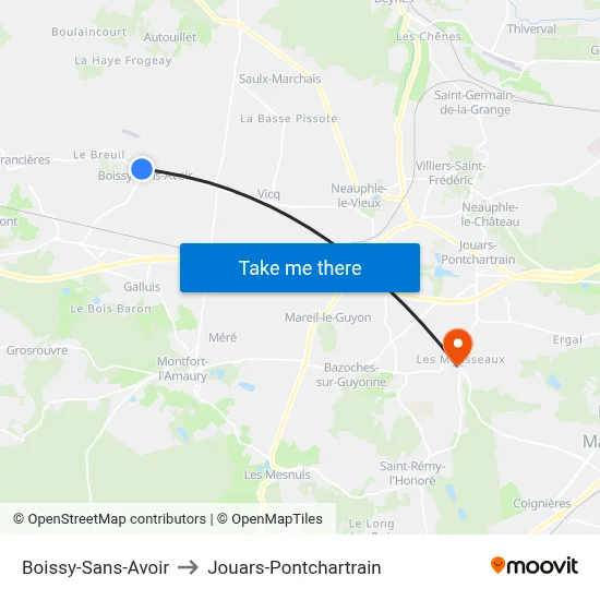 Boissy-Sans-Avoir to Jouars-Pontchartrain map