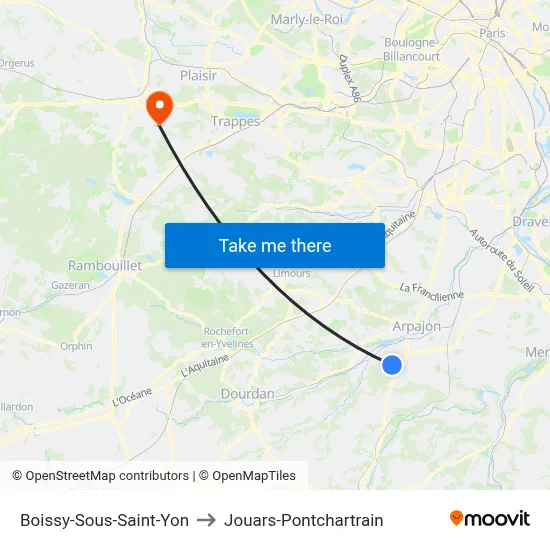 Boissy-Sous-Saint-Yon to Jouars-Pontchartrain map