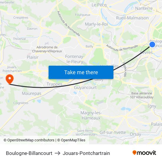 Boulogne-Billancourt to Jouars-Pontchartrain map