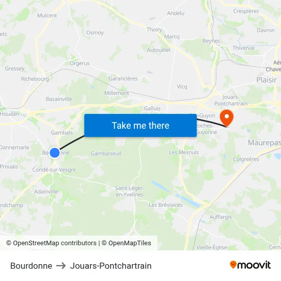 Bourdonne to Jouars-Pontchartrain map