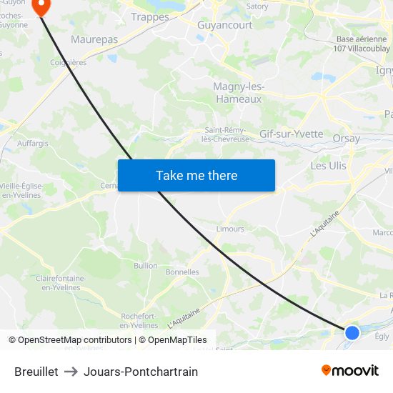 Breuillet to Jouars-Pontchartrain map