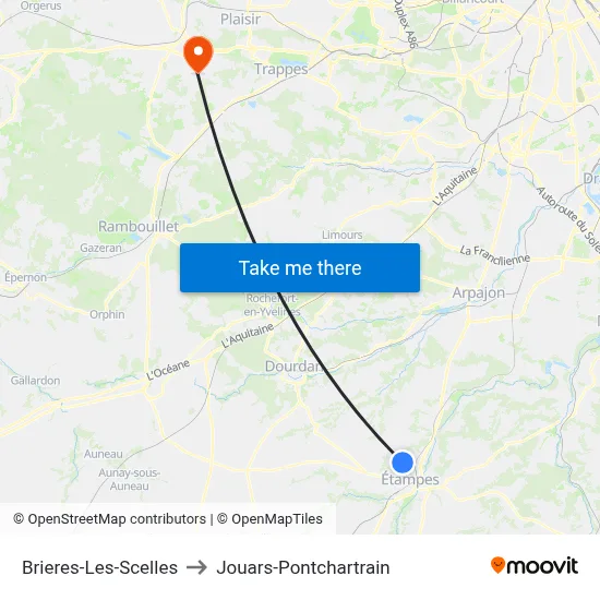 Brieres-Les-Scelles to Jouars-Pontchartrain map