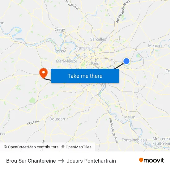 Brou-Sur-Chantereine to Jouars-Pontchartrain map