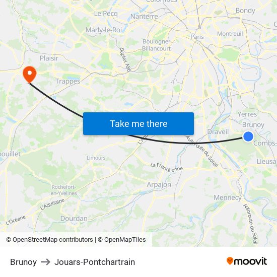 Brunoy to Jouars-Pontchartrain map