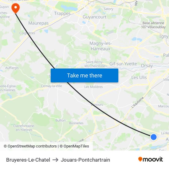 Bruyeres-Le-Chatel to Jouars-Pontchartrain map