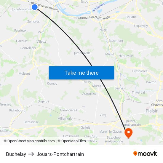 Buchelay to Jouars-Pontchartrain map